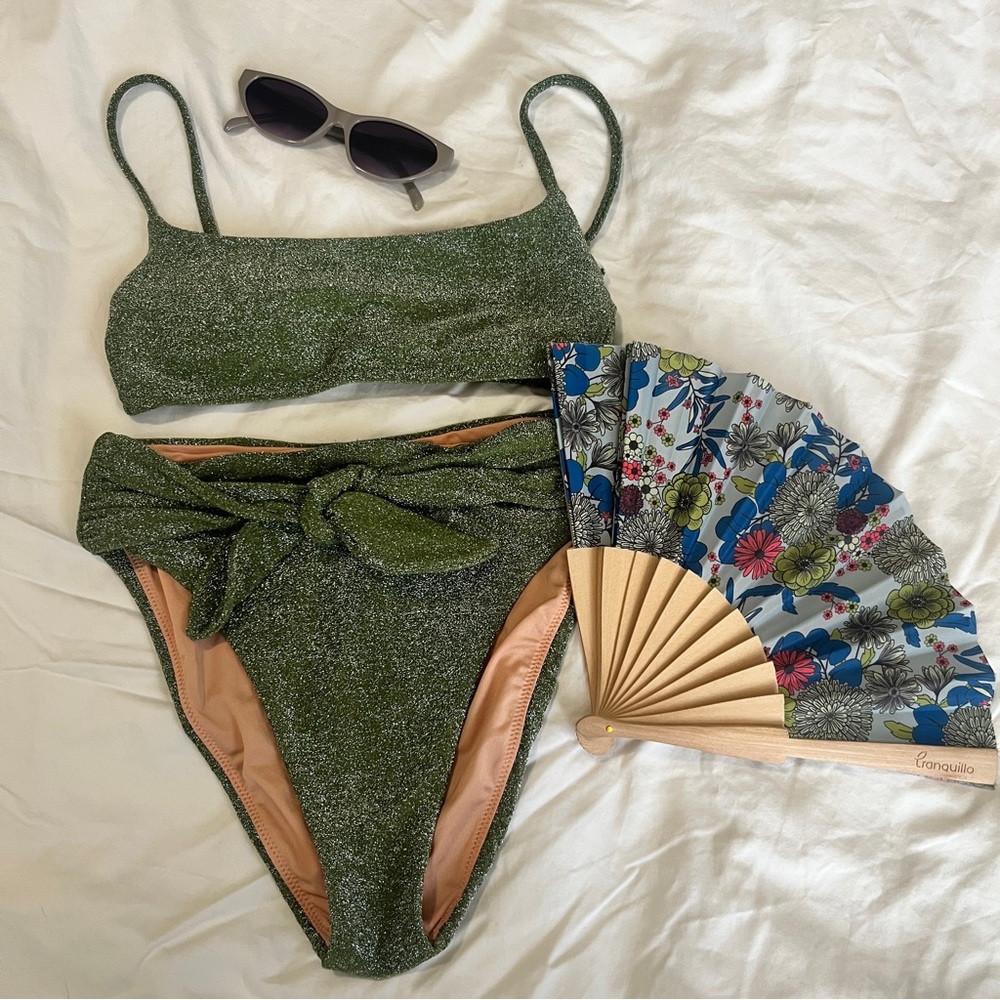 NWT - J Crew Green Glitter Bikini Top